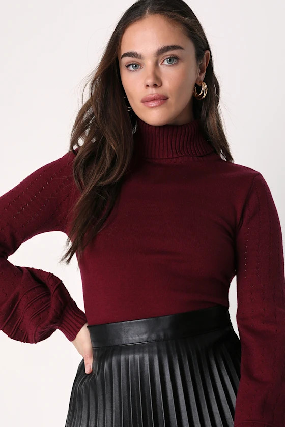 Snowflake Sweetie Burgundy Turtleneck Pierced Knit Sweater | Lulus (US)