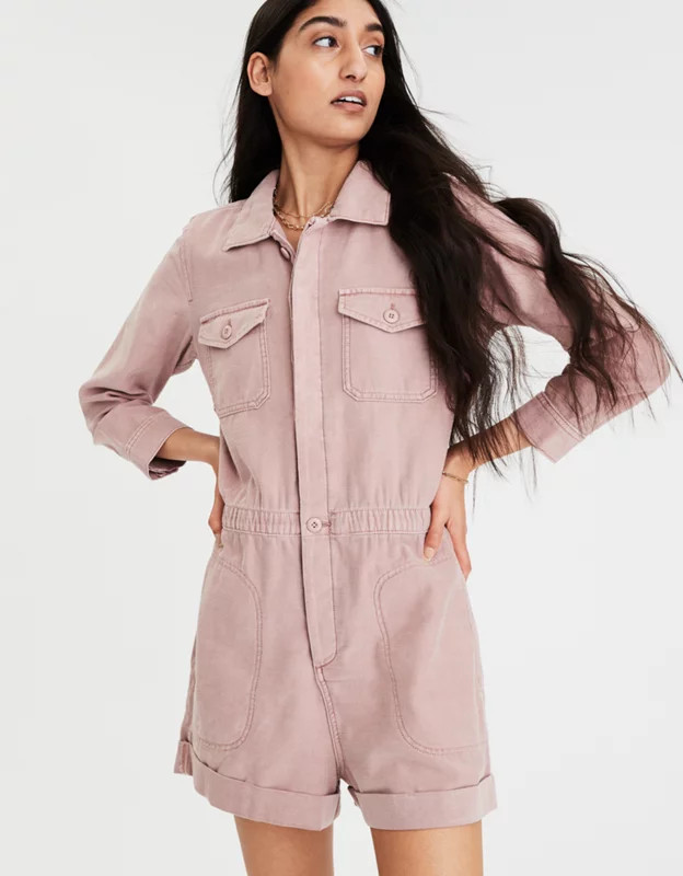 AE Long Sleeve Workwear Romper | American Eagle Outfitters (US & CA)