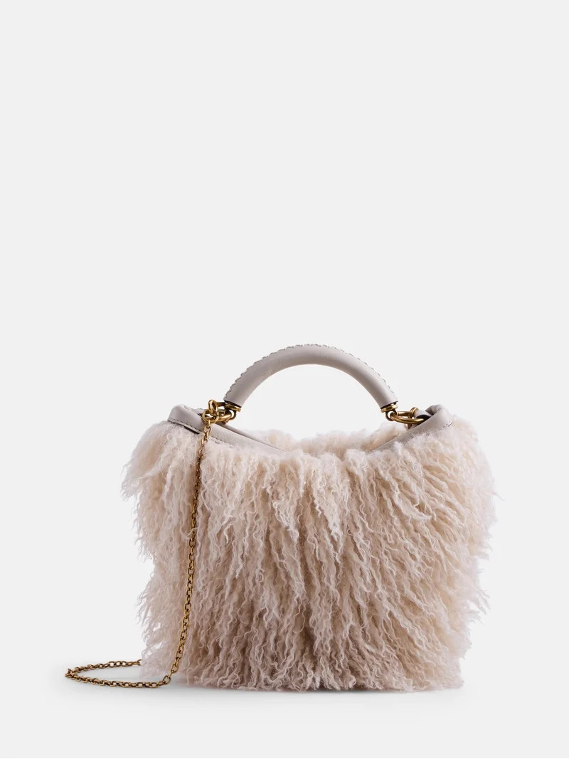 Scoop Women's Chain Top Handle Mini Faux Fur Bag, Beige | Walmart (US)