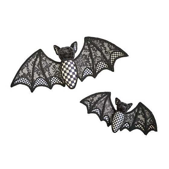 Haunted House Hanging Black Velvet & Check Bats, Set of 2 | MacKenzie-Childs
