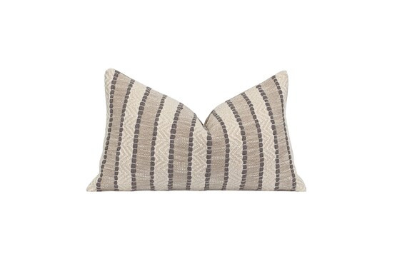 12x20 Woven Lumbar Pillow Cover, Taupe Ivory Stripe Lumbar Pillow, Yarn Woven Pillow Cover,  Pill... | Etsy (US)