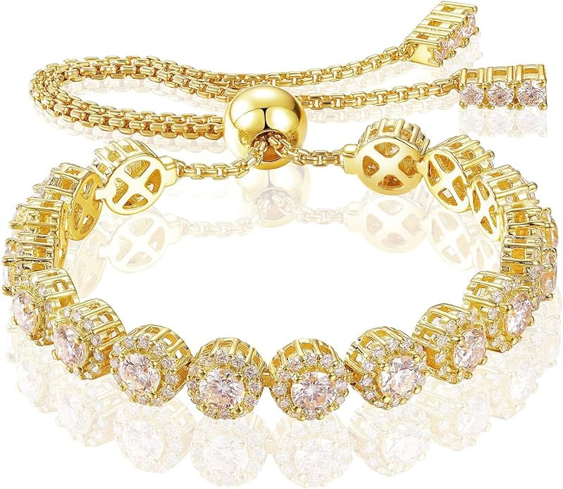 Moissanite Halo Bracelet 4.9CT-8.0CT Lab Grown Moissanite Bracelet for Women 18K White Gold Plate... | Amazon (US)