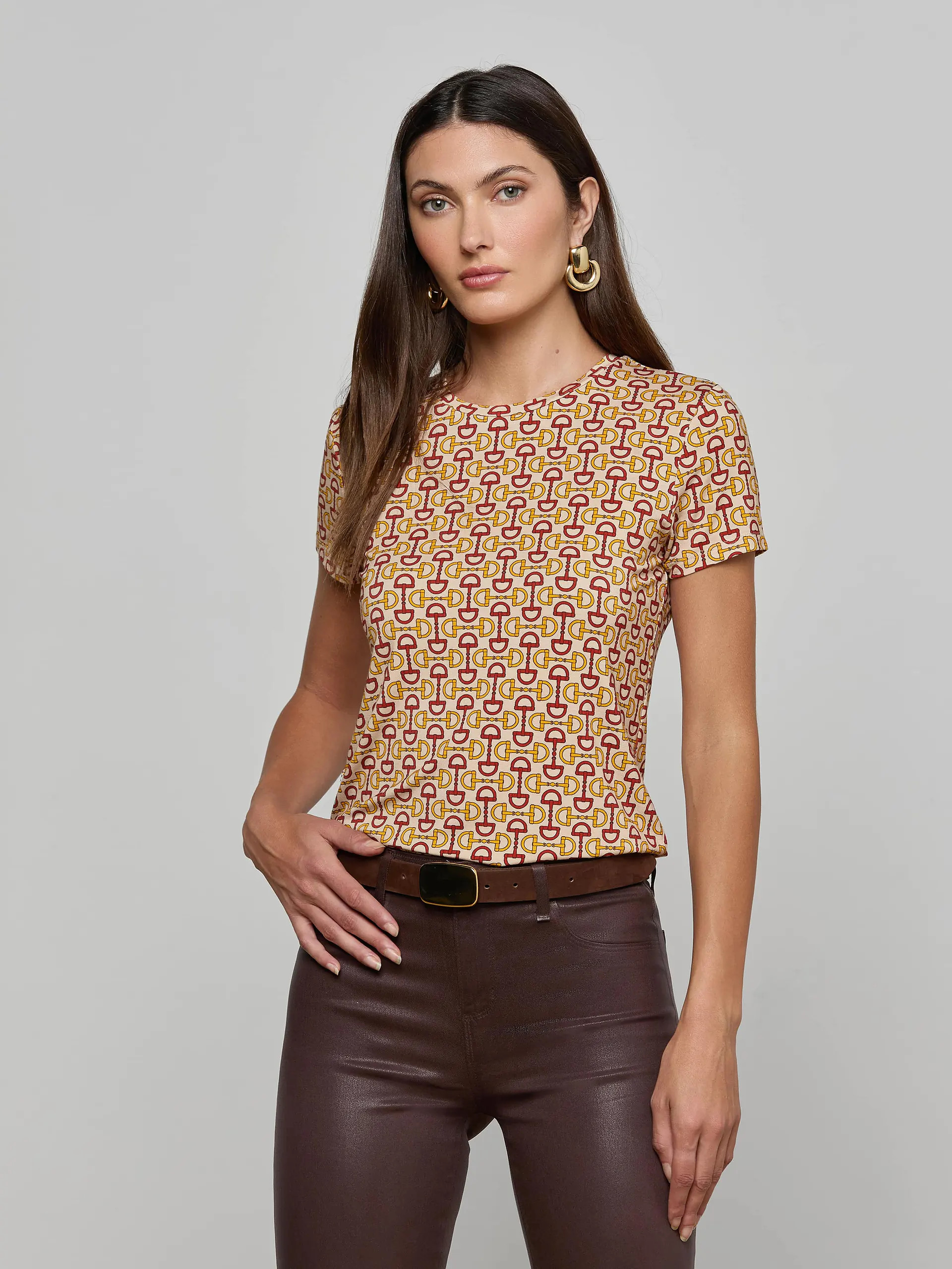 Ressi Fitted Tee in Multi Allover Horse Bit | L'AGENCE | L'Agence
