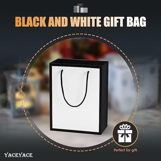 Black and White Gift Bags Medium Size, YACEYACE 10Pcs 8"x4.25"x10" Medium Black and White Gift Ba... | Amazon (US)