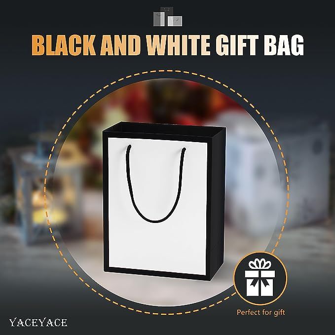 Black and White Gift Bags Medium Size, YACEYACE 10Pcs 8"x4.25"x10" Medium Black and White Gift Ba... | Amazon (US)