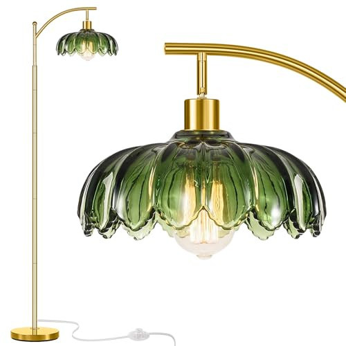 Gold Floor Lamp for Living Room,Unique Vintage Standing Tall Lamp,Mid Century Modern Floor Lamps Arc Green Glass Floor Lamps for Office Corner | Amazon (US)
