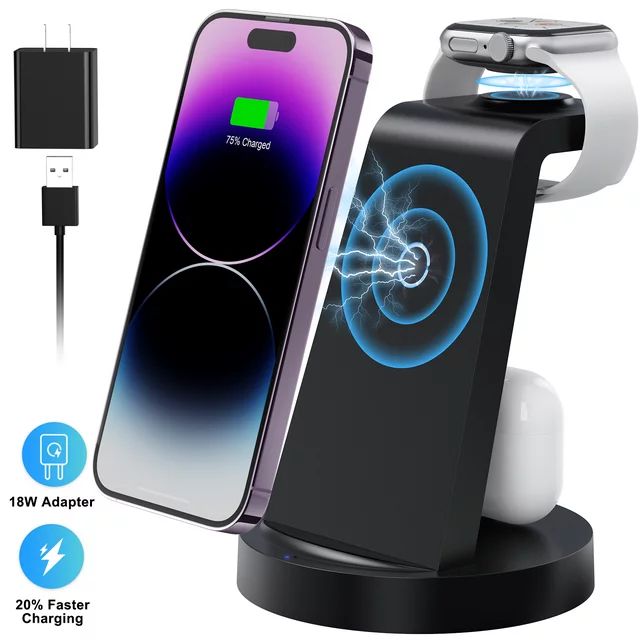ETEPEHI 3 in 1 Charging Station for iPhone, Wireless Charger for iPhone 14 13 12 11 X Pro Max & A... | Walmart (US)