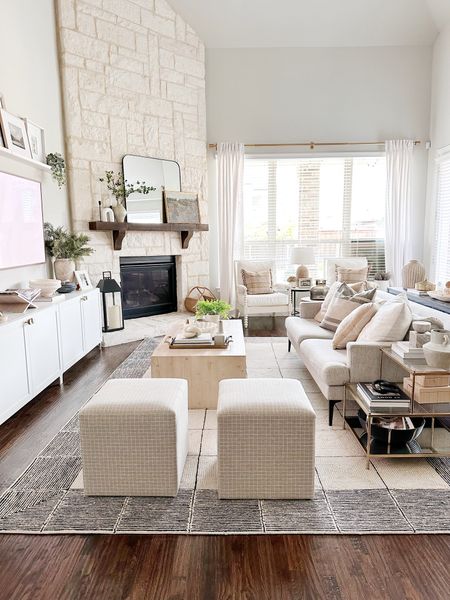 Neutral living room furniture. In love with our coffee table and this rug is so soft and pretty!

#LTKhome #LTKstyletip #LTKFind