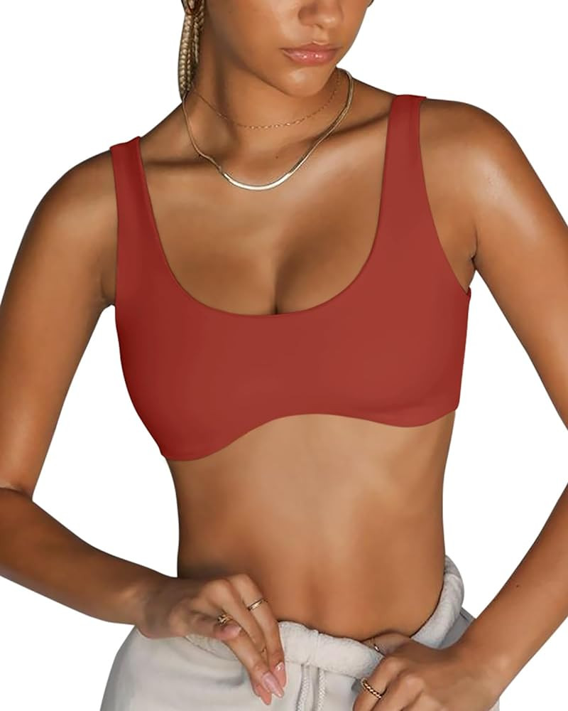 LASLULU Sexy Sports Bras for Women Scoop Neck Sleeveless Padded Bra Workout Yoga Bra Crop Top | Amazon (US)