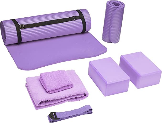 BalanceFrom GoYoga 7-Piece Set - Include Yoga Mat with Carrying Strap, 2 Yoga Blocks, Yoga Mat To... | Amazon (US)