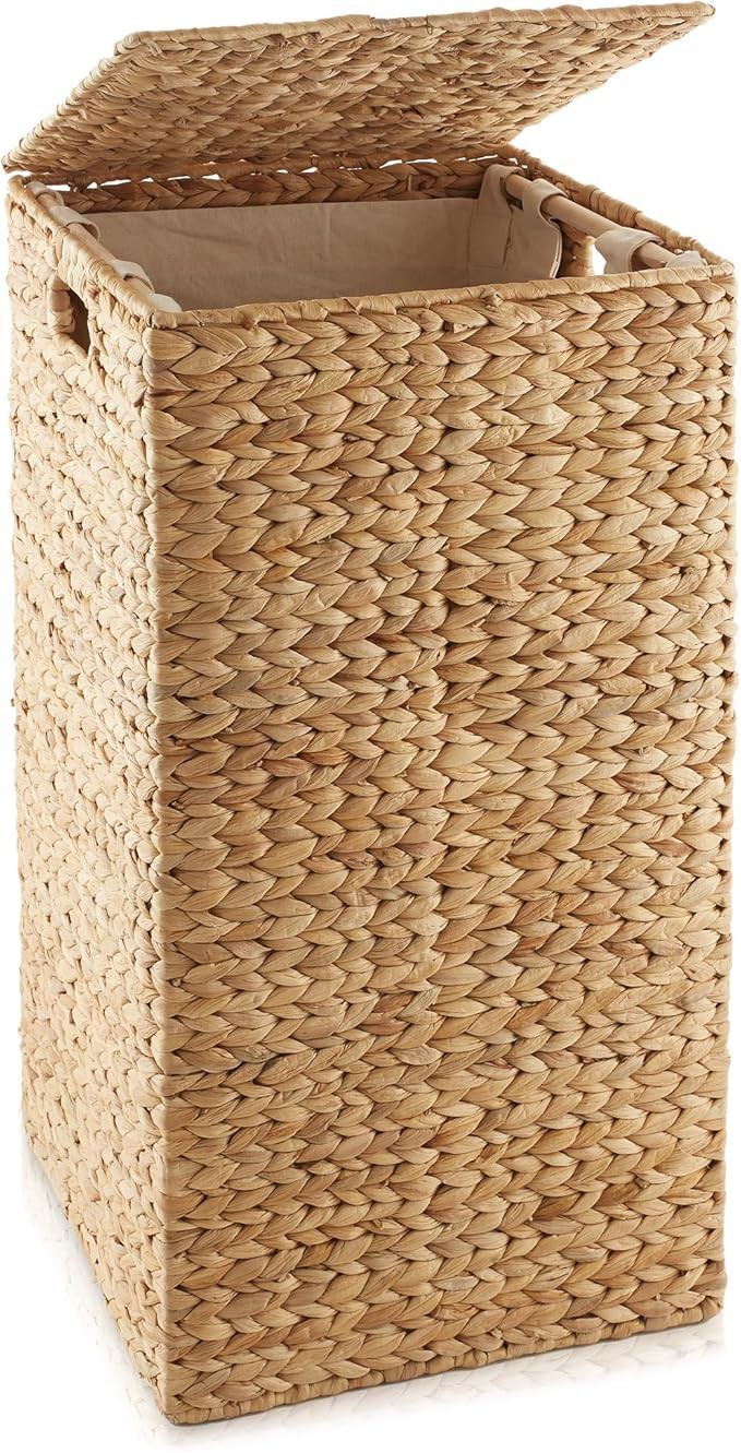 Casafield Laundry Hamper with Lid and Removable Liner Bag - Natural, Woven Water Hyacinth Square ... | Amazon (US)