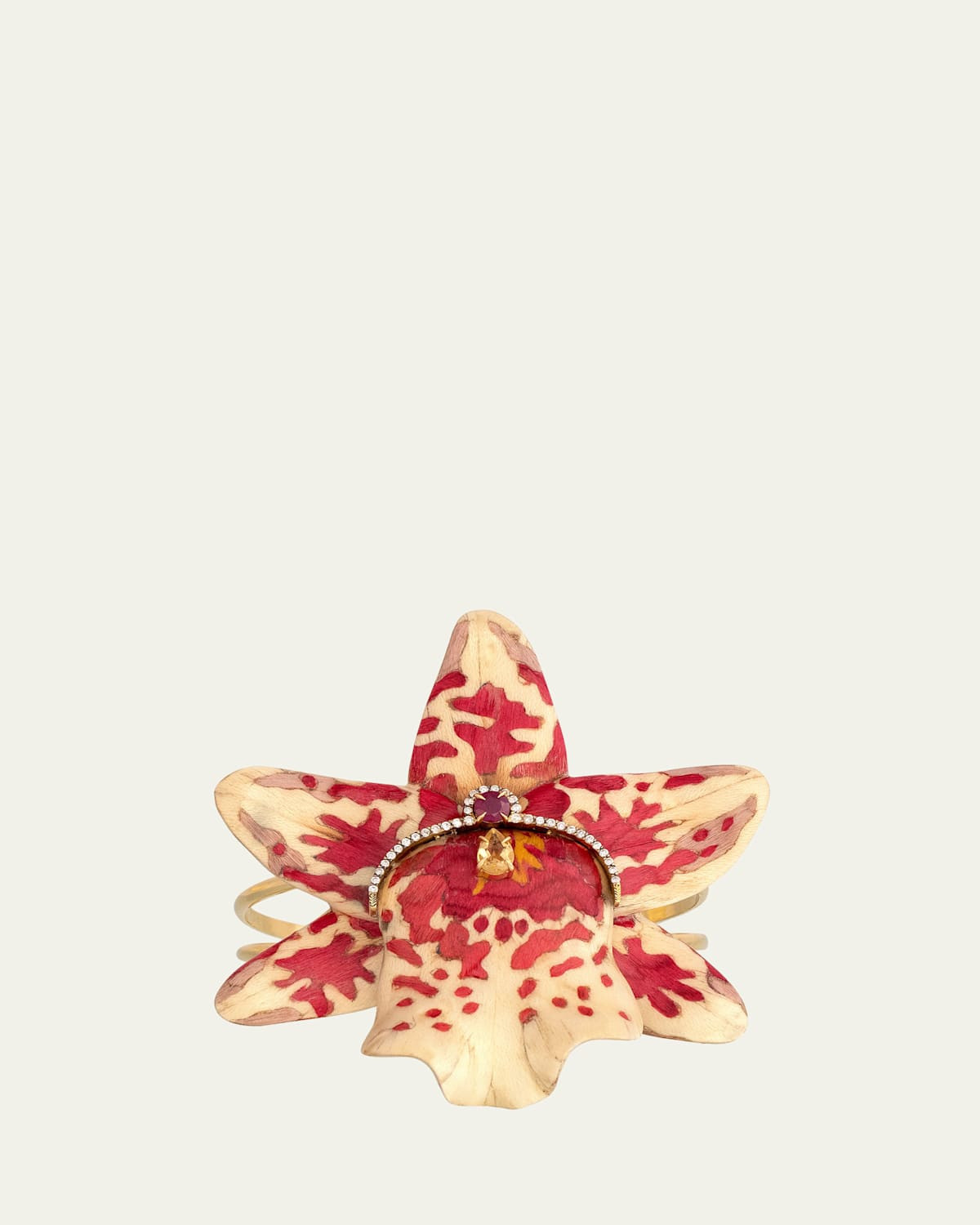 18K Yellow Gold White and Pink Marquetry Orchid Bracelet with Diamonds, Ruby and Pink Tourmaline | Bergdorf Goodman