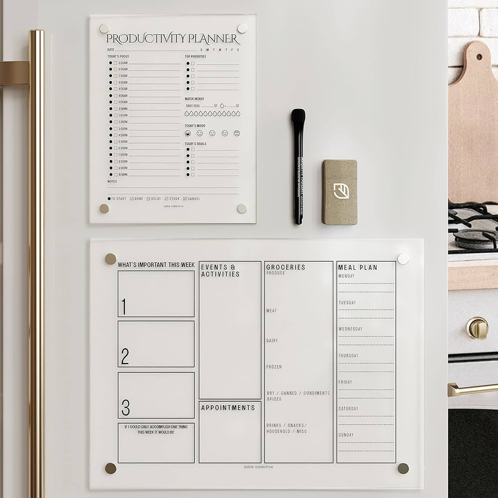 Acrylic Calendar for Fridge -2 Set- Acrylic Dry Erase Board for Refrigerator - Weekly and Daily A... | Amazon (US)