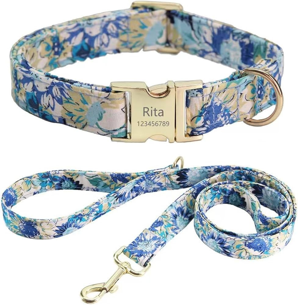 Personalized Dog Collar and Leash Set with Name and Phone Number Plate,Custom Daisy Dog Collar fo... | Amazon (US)