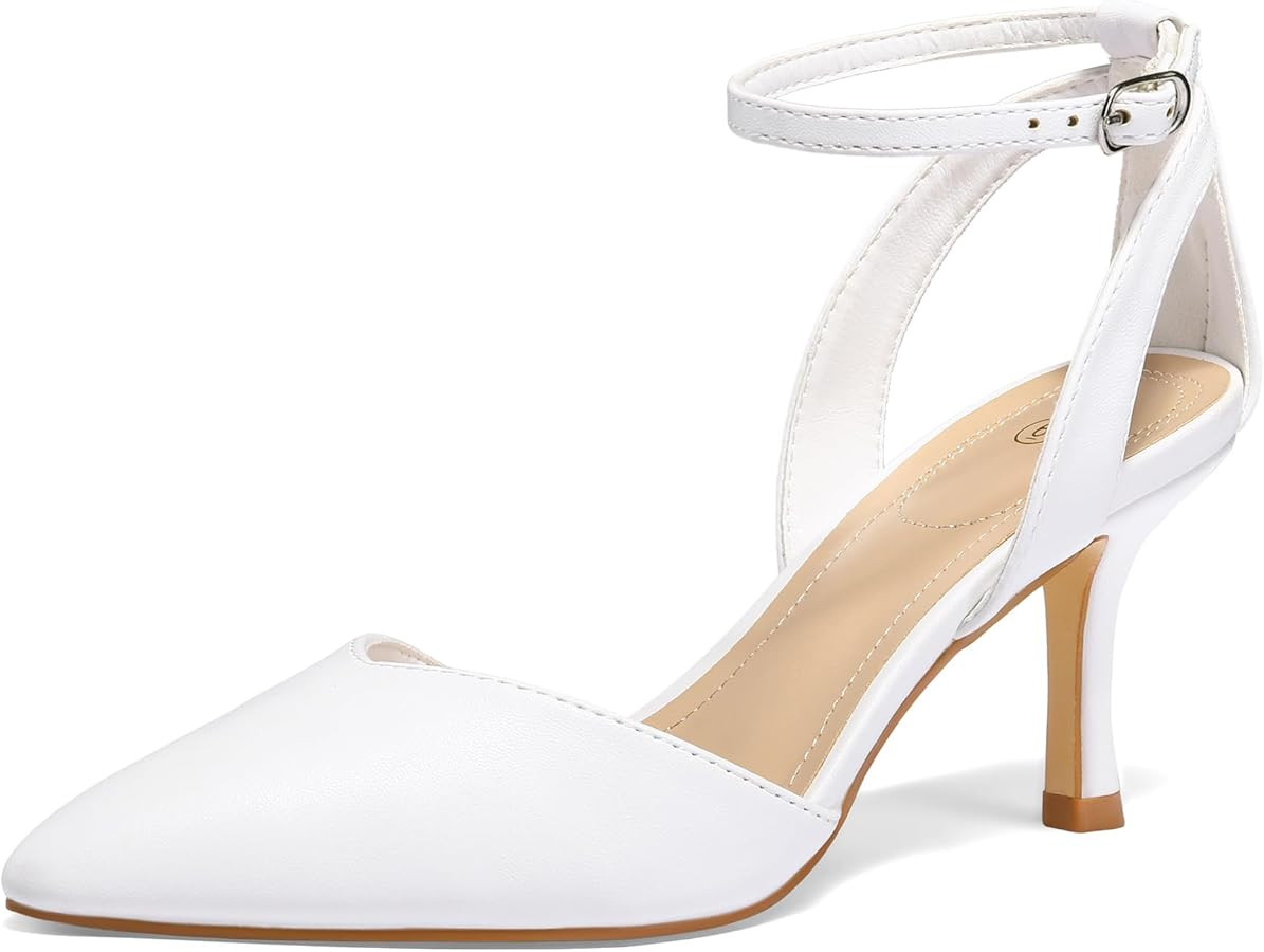 mysoft Women's Pumps Shoes Pointed Toe Kitten Low Heels Stiletto Ankle Strap Closed Toe Wedding P... | Amazon (US)