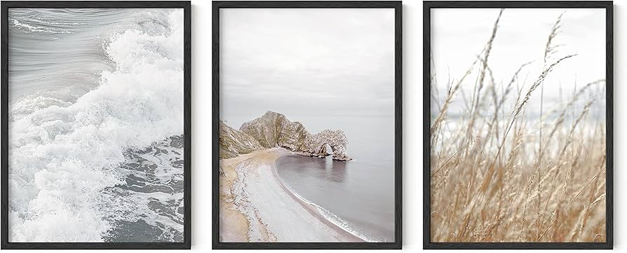 Haus and Hues Beach Pictures Wall Art - Set of 3 Nautical Wall Prints Ocean Pictures For Wall Ser... | Amazon (US)