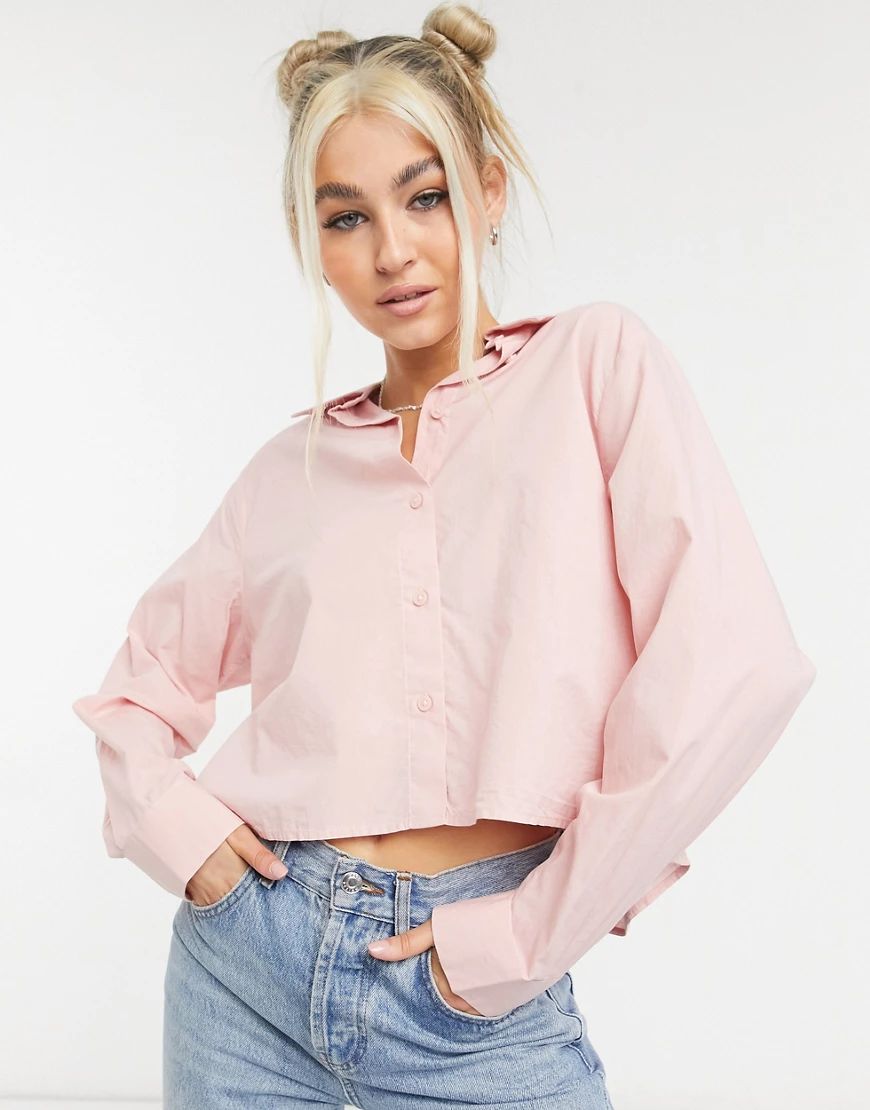 Weekday Gwen organic cotton cropped shirt in dusty pink | ASOS (Global)