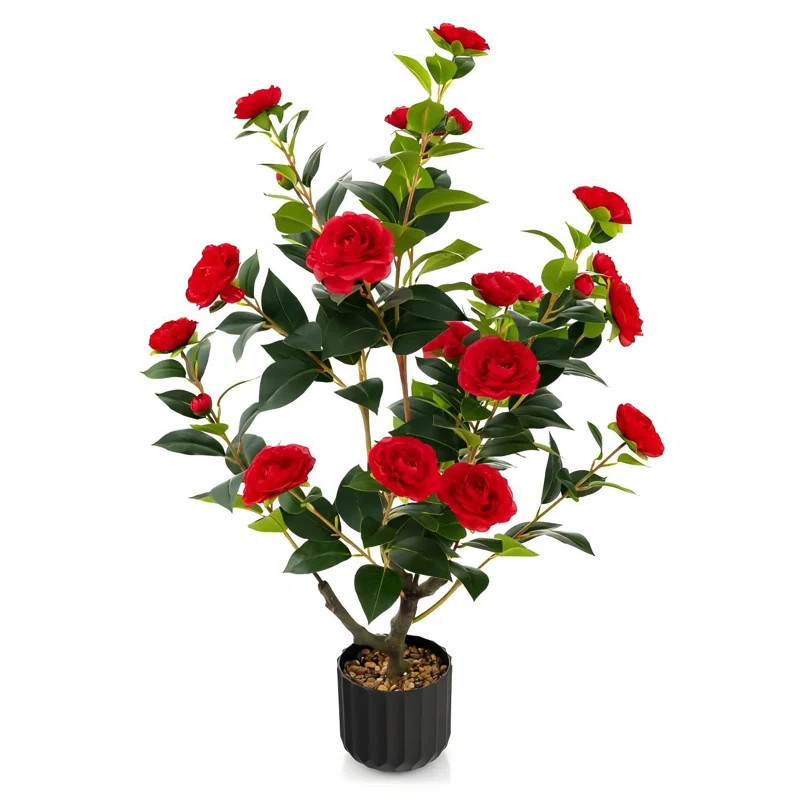 38 In. Faux Camellia Tree In Pot Decorative Plant Indoor/Outdoor | Wayfair North America