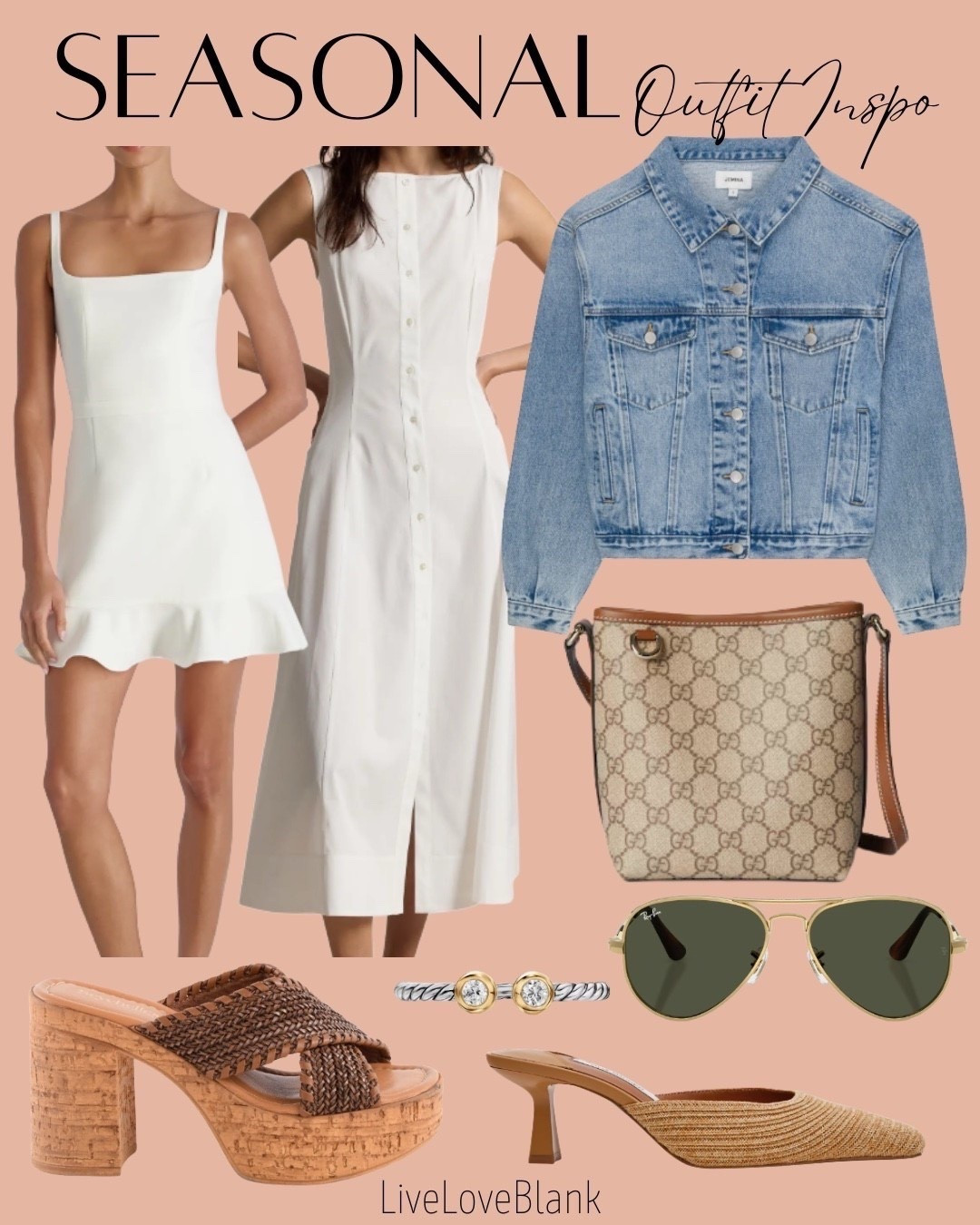 Seasonal outfit 
White dresses with denim jacket 
Gucci bucket bag 
Outfits for her


#LTKOver40 #LTKSeasonal #LTKmomlife