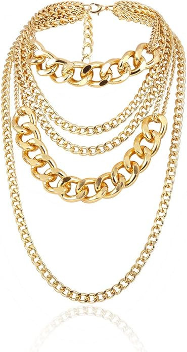 CSIYANJRY99 Chunky Gold Necklaces for Women,Multilayer Punk 80s Hip Hop Necklace,Layered Cuban Li... | Amazon (US)