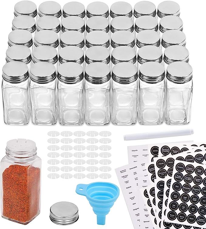 Aozita 36 Pcs Glass Spice Jars with 810 Spice Labels - 4oz Empty Square Spice Bottles - Shaker Li... | Amazon (US)