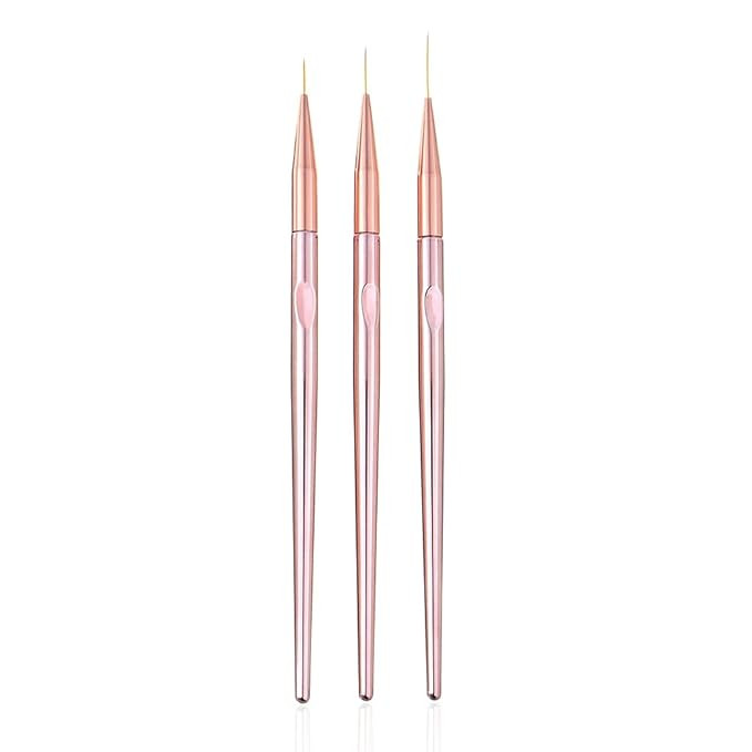 3 Pcs Rose Gold Nail Art Liner Brushes Set, UV Gel Acrylic Application Nail Pens Nail Art Designs... | Amazon (US)