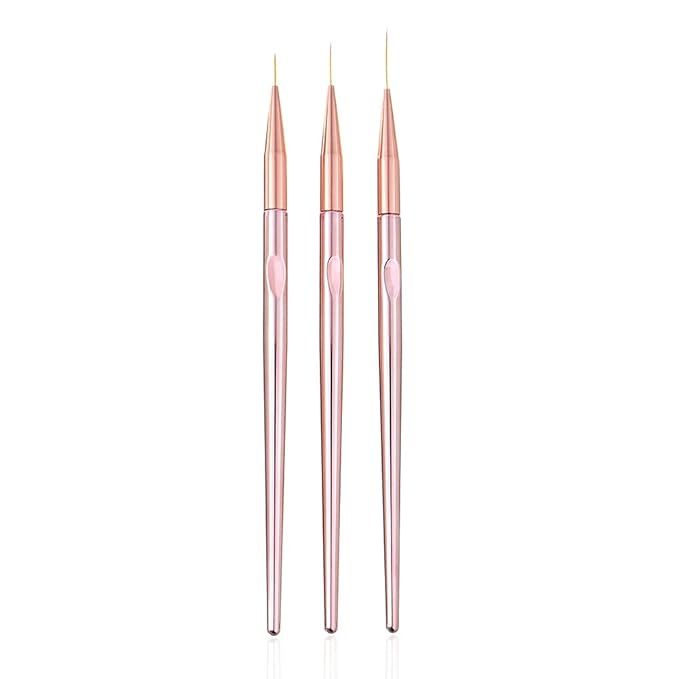 3 Pcs Rose Gold Nail Art Liner Brushes Set, UV Gel Acrylic Application Nail Pens Nail Art Designs... | Amazon (US)
