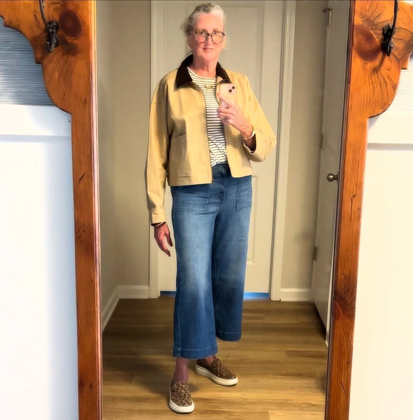 I lamented on the fact that I don’t wear these wide leg cropped jeans much, so I decided to make an effort to create an outfit that I could wear to a meeting last night. Barn jackets are back, and this recent purchase is cropped and works well with high waisted bottoms. This slip on sneaker works because the chunkiness balances the volume of the wide leg jeans, and I just kept the striped tee I was wearing earlier. What outfits can you put together using items you already have? I’ve linked simliar items in my @shop.ltk 
•
•
•
•
#retiredstyle #casualoutfit #casuallook #casualoutfits #casualfashion #wrongshoetheory #relaxedstyle #laidbackstyle #styleover60 #styleover50 #coastalgrandmother #coastalgrandma #coastallifestyle #ginasdailystyle #over60style #over50style

#LTKStyleTip #LTKTall #LTKOver40