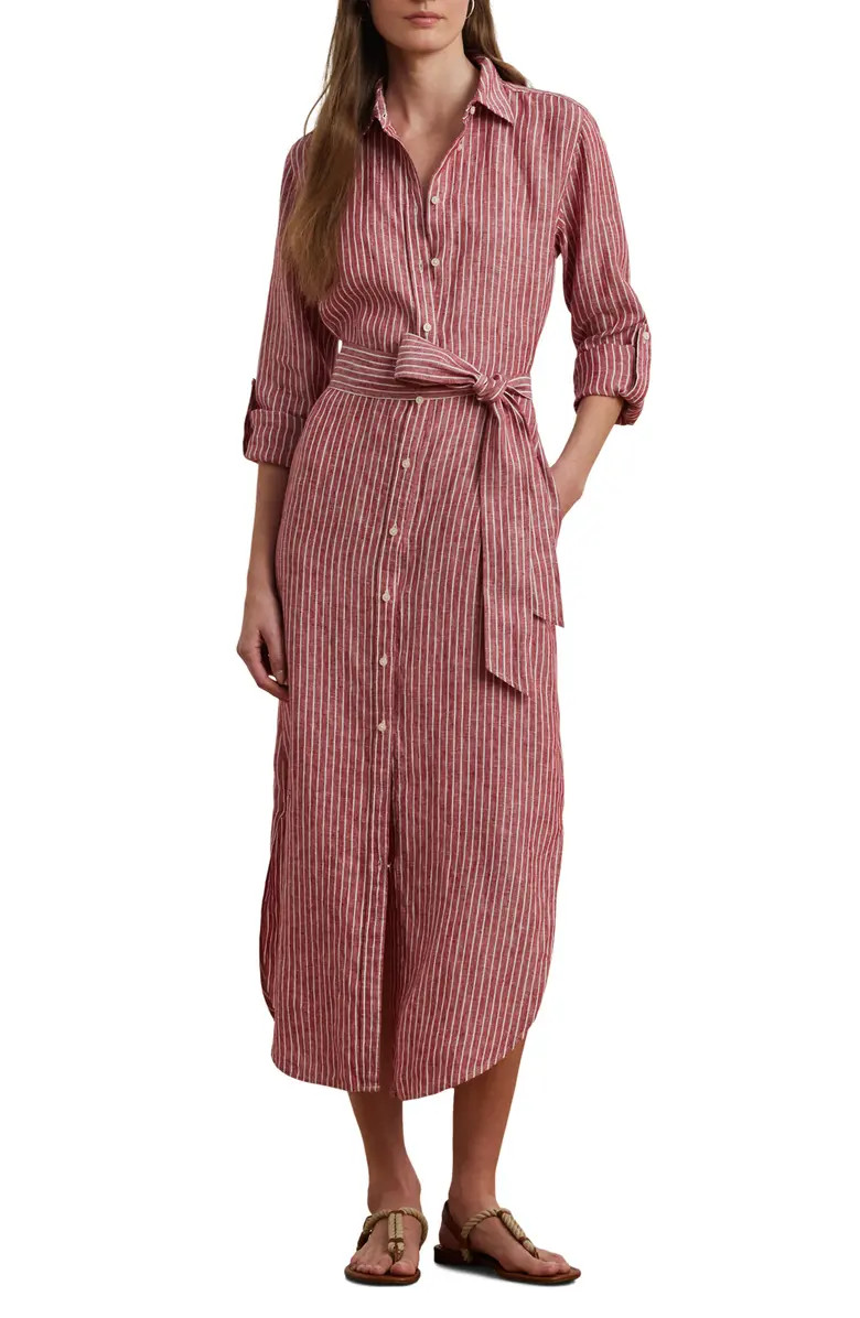 Lauren Ralph Lauren Stripe Long Sleeve Linen Shirtdress | Nordstrom | Nordstrom