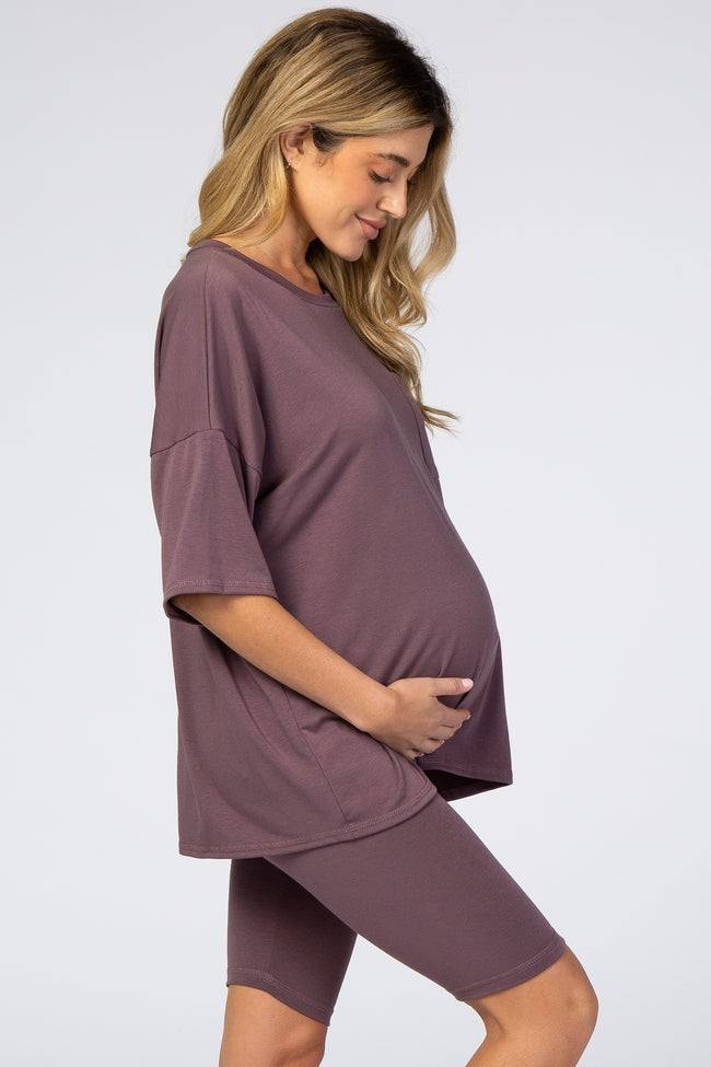 Purple Biker Short Maternity Sleep Set | PinkBlush Maternity
