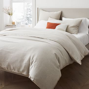 European Flax Linen Pom Pom Duvet Cover &amp; Shams | West Elm (US)