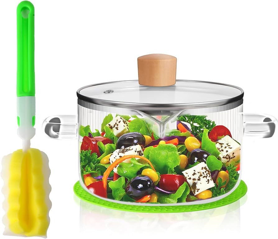 Glass Cooking Pot with Lid, 60.8OZ Simmer Pot with Spout Heat Resistant Glass Saucepan Borosilica... | Amazon (US)