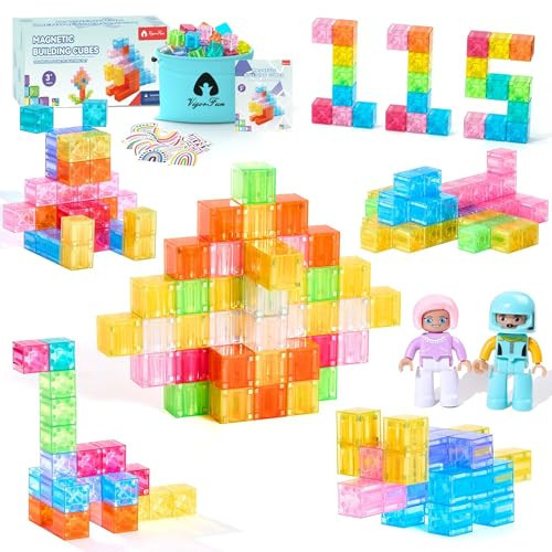 Magnetic Blocks Set, Magnet Building Blocks with Toy Figurine and Storage Bag for Kids Gifts, STEM Educational Preschool Sensory Toys for Toddlers Boys Girls Ages 3-12(Transparent) | Amazon (US)