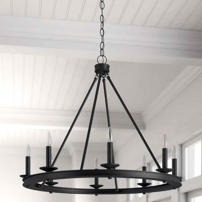 Poynor 8 - Light Candle Style Wagon Wheel Chandelier | Wayfair North America