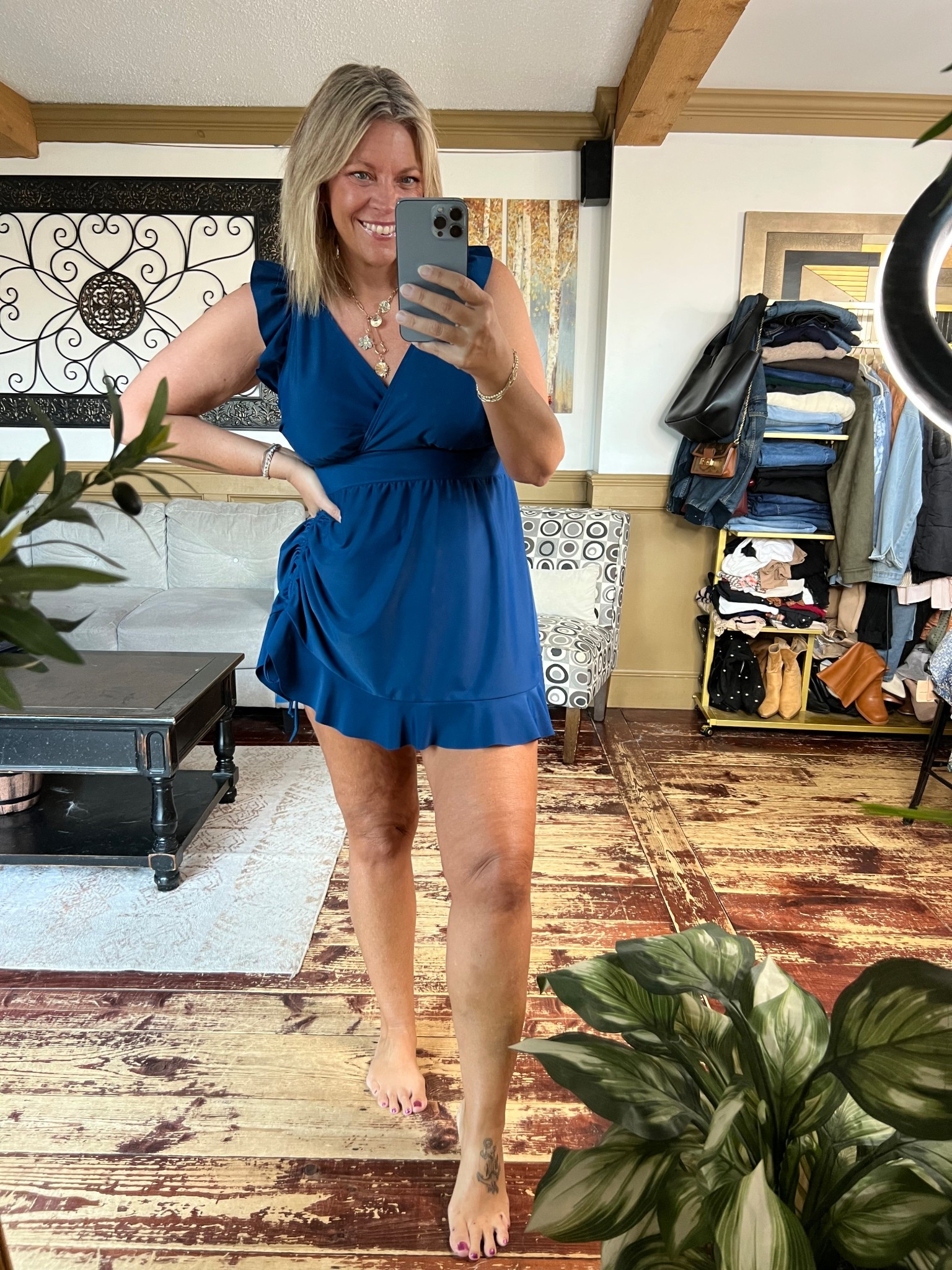 Full coverage swim dress with side ruching on one side plus separate brief for easy bathroom break- wearing the size 14/16

#LTKMidsize #LTKSeasonal #LTKOver40