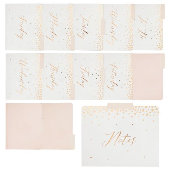Paper Junkie 12 Pack Decorative File Folders, Monday to Sunday, Pink and Rose Gold Foil Polka Dot... | Target