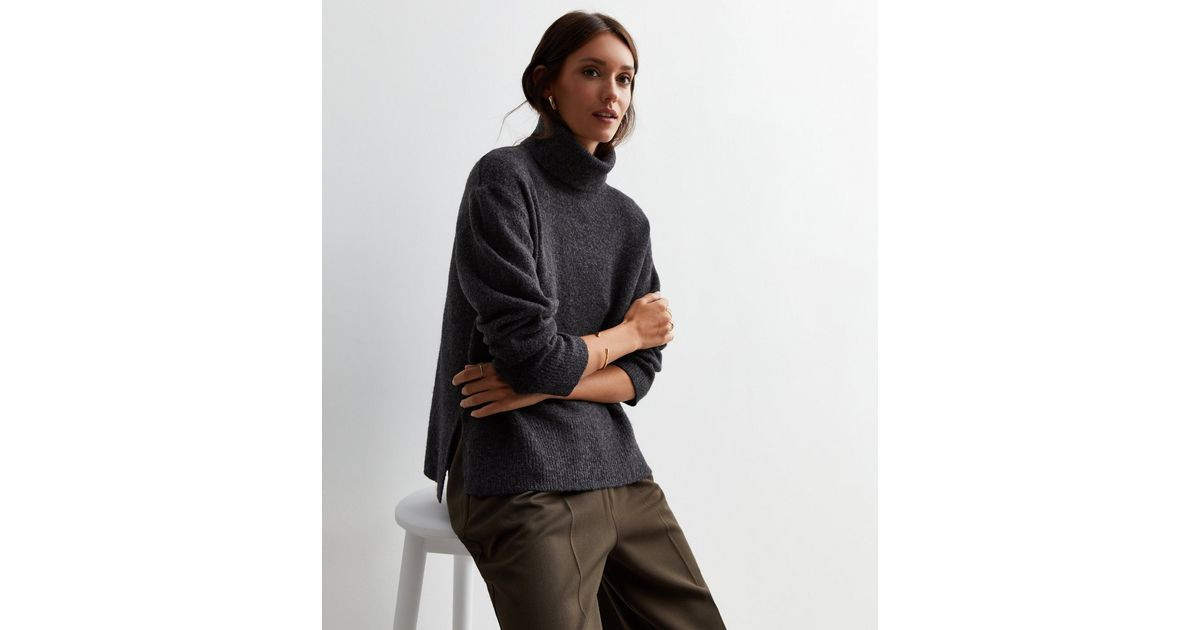 Dark Grey Knit Roll Neck Split Hem Jumper
						
						Add to Saved Items
						Remove from Saved... | New Look (UK)