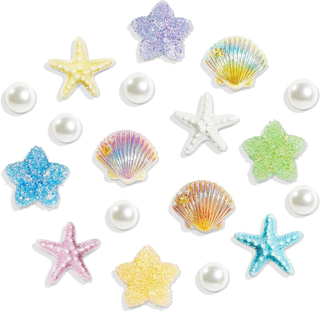 18 Pcs Cute Bling Shoe Charms for Women Cute Seashell Starfish Shoe Decoration Charms, DIY Shoe D... | Amazon (US)