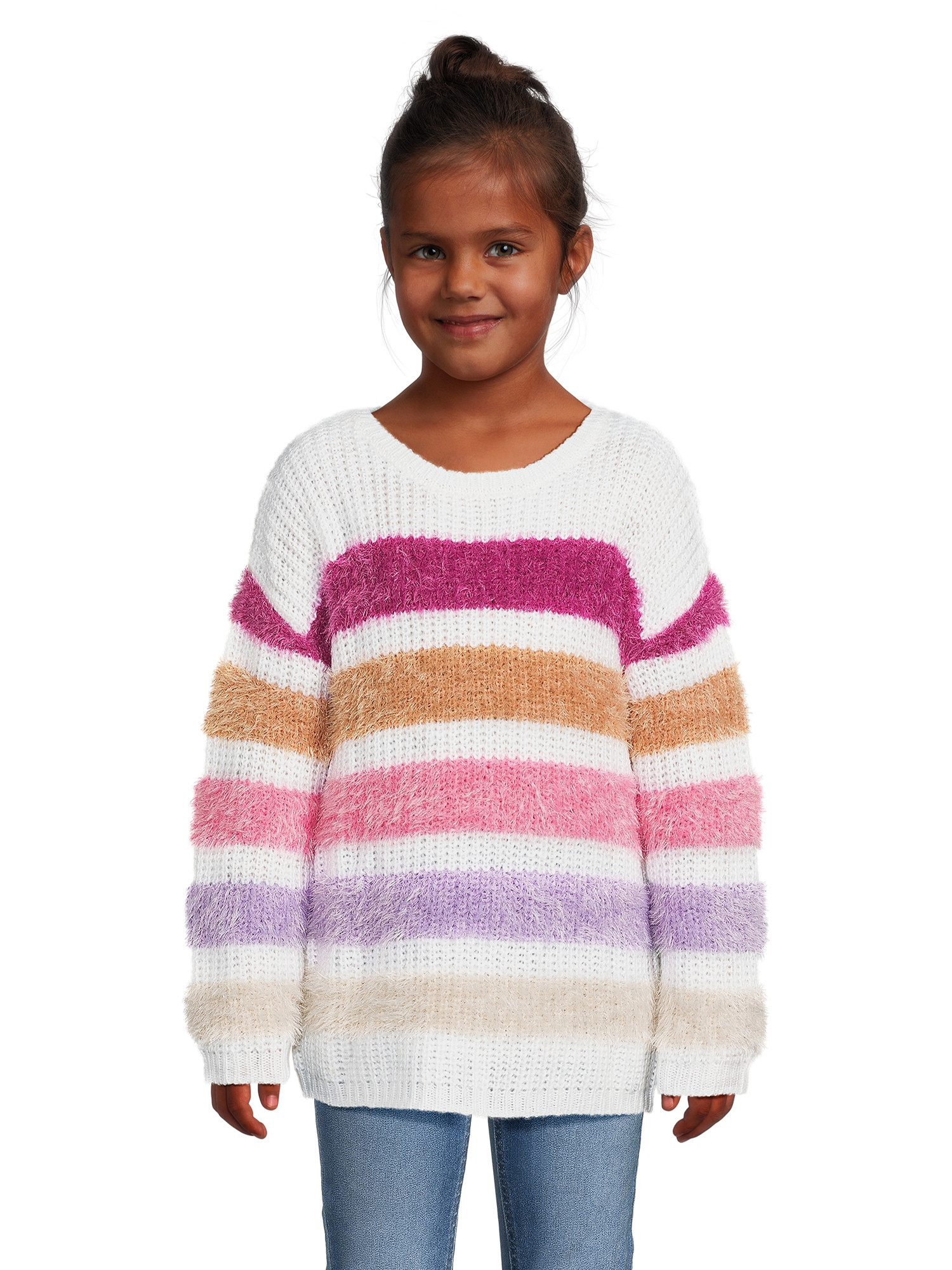 Nik and Leksi Girls Fuzzy Striped Sweater, Sizes 4-16 | Walmart (US)