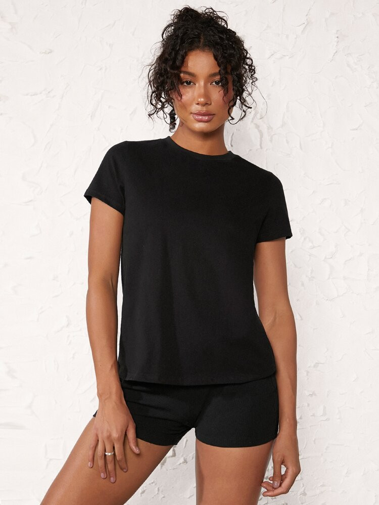 SHEIN BASICS T-Shirt mit Baumwolle rundem Kragen | SHEIN