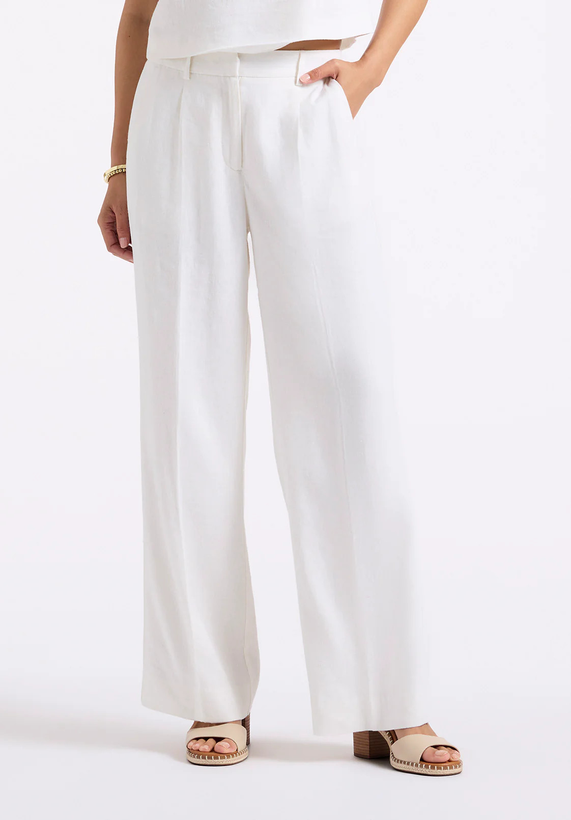 Adelina Women's Linen Blend Wide-Leg Pants, Off-White - WB0027P | Buffalo David Bitton