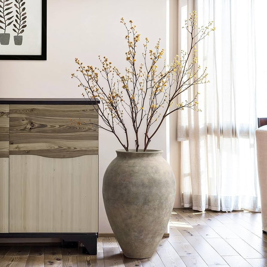 LuxenHome Rustic Ceramic Floor Vase, 17.7" Tall Terracotta Pot with Earthy Gray-Brown Finish, Vin... | Amazon (US)