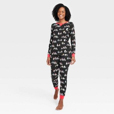 Women's Holiday Penguins Print Matching Family Pajama Set - Wondershop™ Black | Target