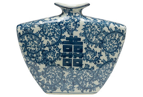9" Double Happiness Vase, Blue/White | One Kings Lane