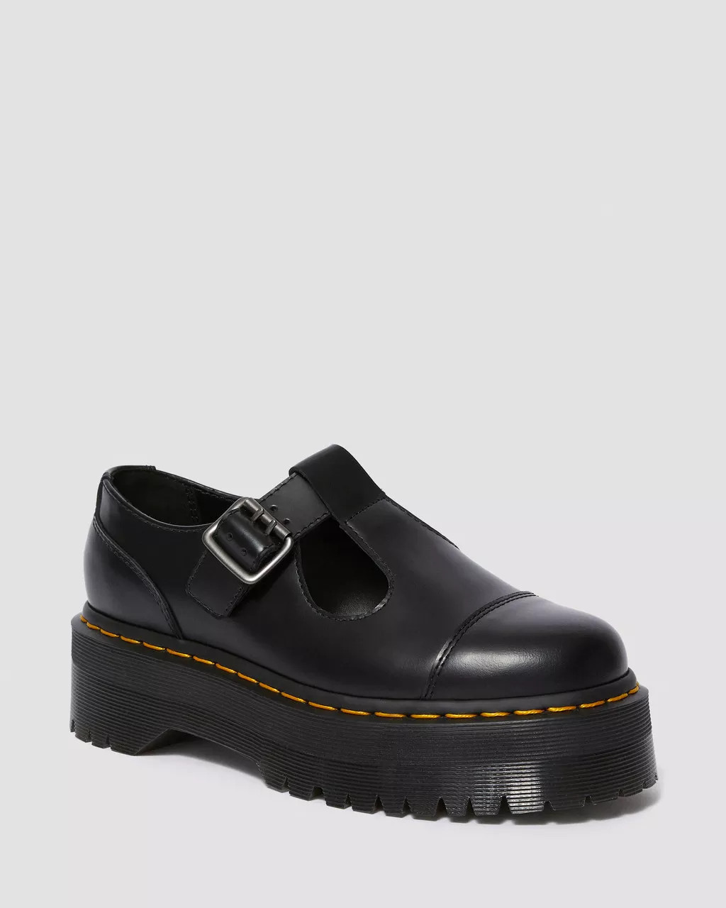 Bethan Polished Smooth Leather Platform Shoes in Black | Dr. Martens | Dr. Martens