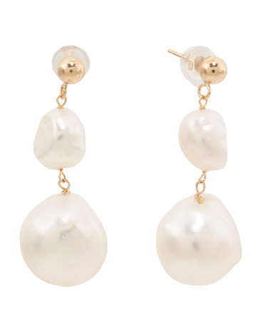 Made In Usa 14kt Gold Freshwater Pearl Dangle Earrings | TJ Maxx