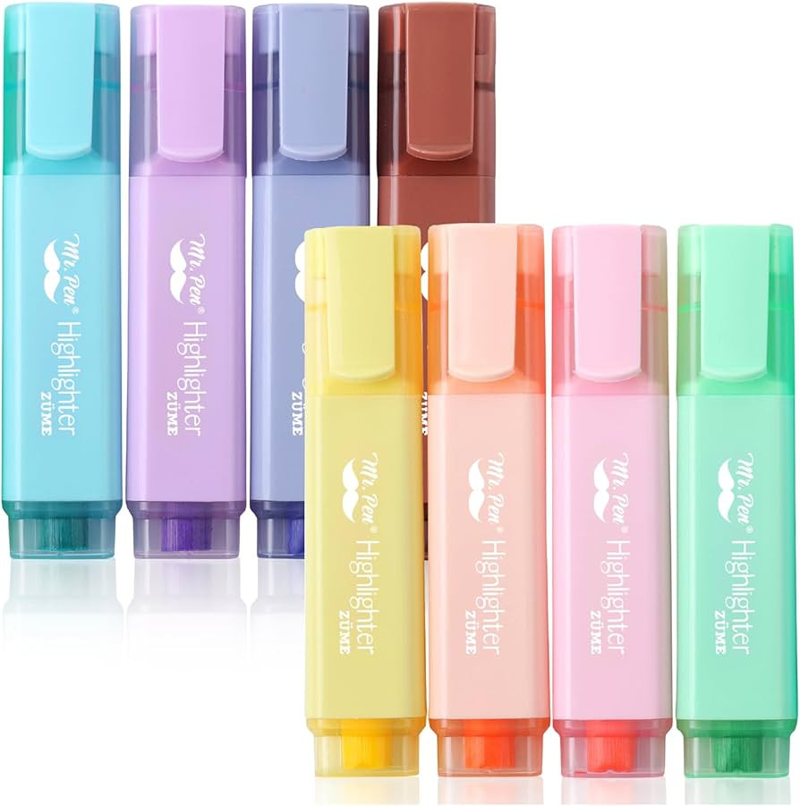 Mr. Pen- Pastel Highlighter, 8 pcs, Tank Style, Chisel Tip, Cute No Bleed Bible Highlighter | Amazon (US)