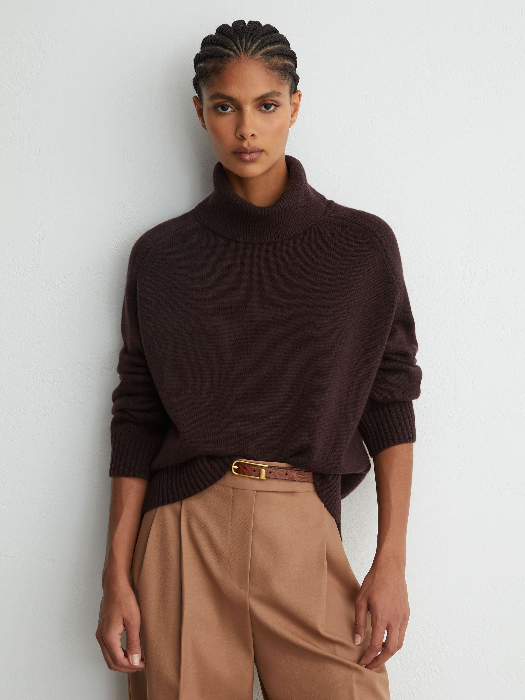 Reiss Wool-Cashmere Roll-Neck Jumper in Plum Purple - REISS | Reiss UK