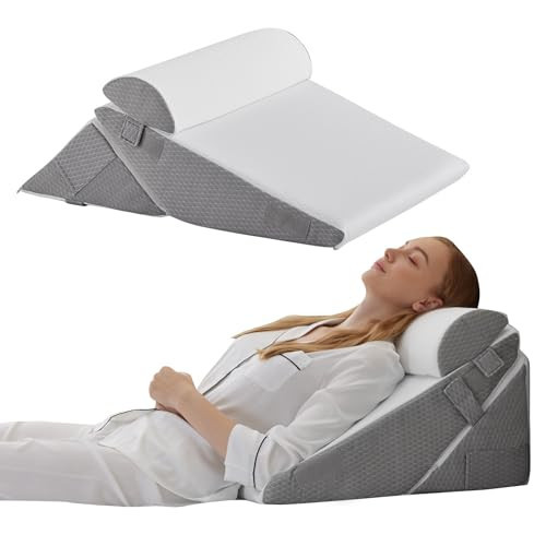 Bedluxe Wedge Pillow Headboard, 3PCS Orthopedic Bed Wedge Pillows Set for After Surgery, Adjustable Pillow Wedge for Acid Reflux&Back Pain Relief, Sleeping, Back Pillow for Bed Sitting Up, White/Grey | Amazon (US)