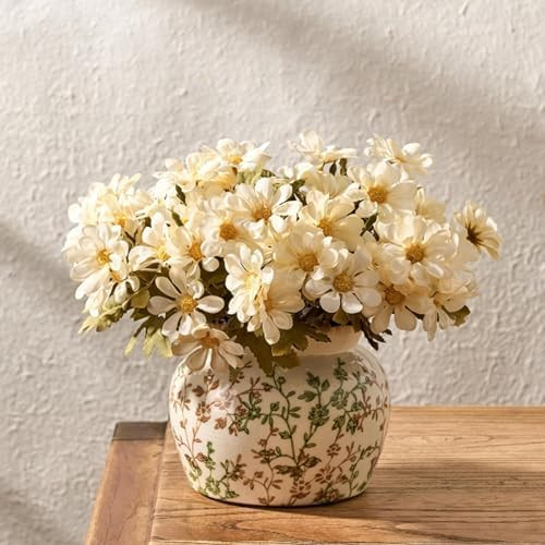 SIDUCAL Ceramic Green and Beige Vase with Wide Mouth Lace, 4.84 Inch Cracked Chinoiserie Rustic F... | Amazon (US)